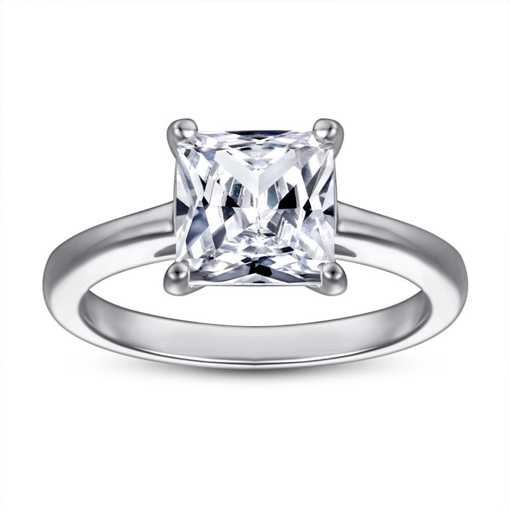 Princess-Cut Solitaire Engagement Ring 925 stamped Sterling Silver